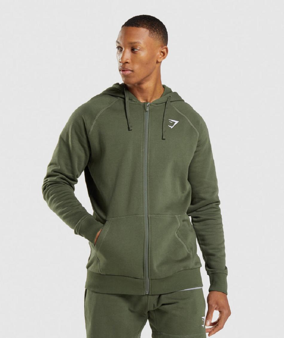 Sudadera Con Capucha Gymshark Crest Zip Up Hombre Verde Oliva | CO 3599NWY